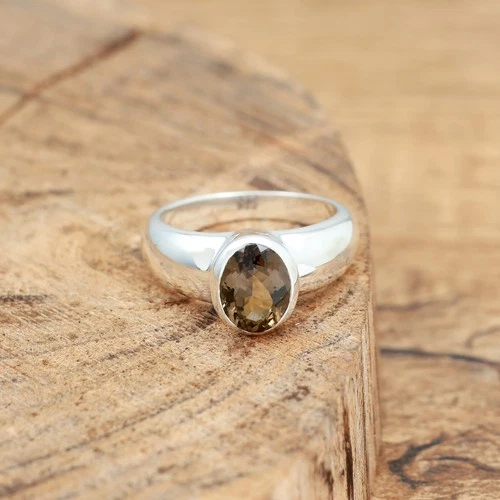 Natural Smoky Quartz Solid 925 Sterling Silver Men & Women Oval Ring image 2
