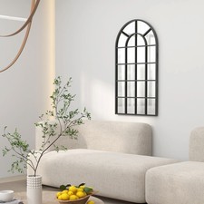 110 x 65 cm Arch Window Wall Mirror for Living Room, Bedroom, Hallway, Black