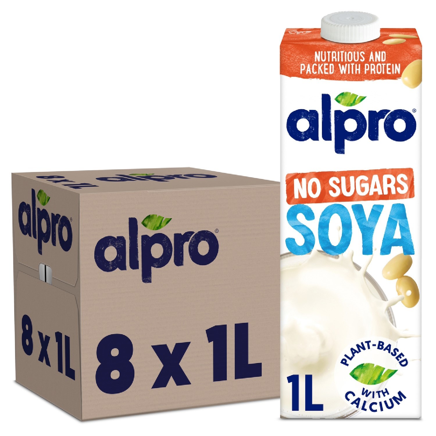 8 x 1L Alpro No Sugar Soya Drink Gluten Free Plant-Based With Calcium