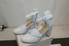Dress Shoes White Closed Toe Ankle Strap 3-1/2" Block Heel Women's Size 9