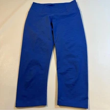 Manduka Size S Blue Subtly Striped Capri Leggings With Waistband Pocket