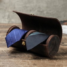 Genuine Leather Tie Organizer Case Men Travel Necktie Box Tie Holder Storage Bag