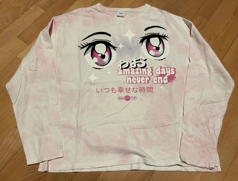 T-Shirt der Marke ZARA mit einer Anime-Grafik im Batik-Design, Größe 164