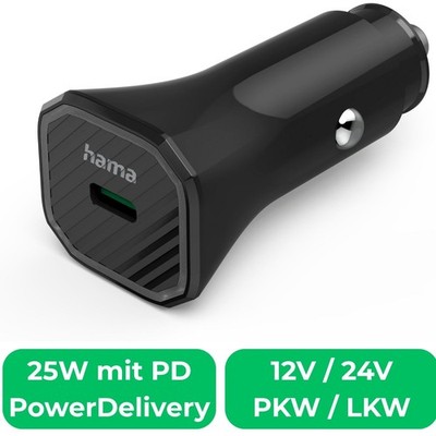 Hama KFZ Ladegerät USB-C 25W PD 12V 24V Zigarettenanzünder Lade-Adapter Lader