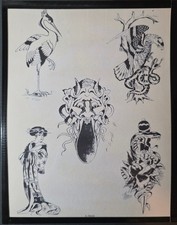 Amund Dietzel Japanese Traditional Vintage Tattoo Flash Production Sheet Geisha
