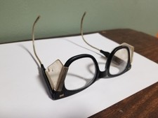Vintage 1950s Horn Rim Safety Glasses with Clear Side Shields Marked "P 48"