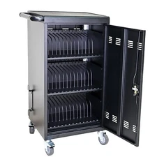 Mobile Steel Charging Cabinet Cart for 45 Tablets / iPad / Laptops, Lock, Black