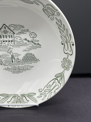 Royal China WAYNE COUNTY 9" Vegetable Bowl 1950's A55 Green Amish Farm MCM Retro - Picture 5 of 12