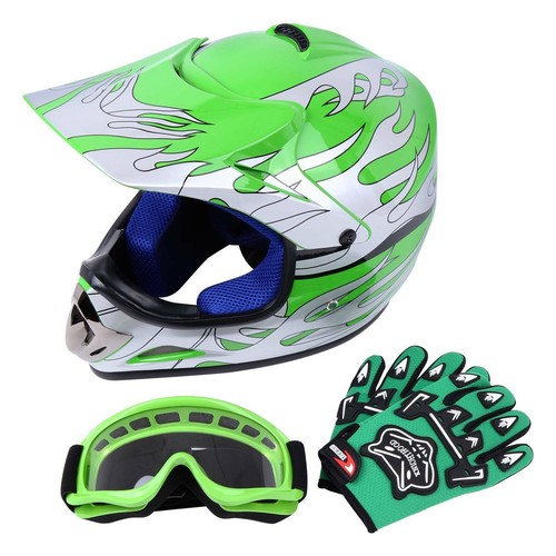 Casco Motocross Bambino Casco Moto + Guanti + Occhiali S-L Verde | eBay
