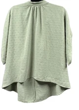 VTG SHEIN Curve Blouse Women 1XL Green Plus Swiss Dot Batwing Sleeve Mock Neck