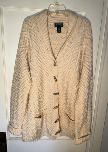 Vintage Lauren Ralph Lauren Hand Knit Wool Button Fisherman Sweater Ivory Sz 3X