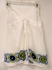 Diane von Furstenberg White 100% Linen Boho Embroidered Trim Halter Sz S $185