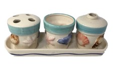 4-Piece Bathr Accessories Set Embossed Sea Shells Fish Starfish Beach House Them