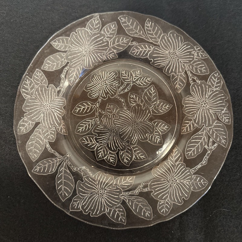 Pretty Antique Light Pink Depression Glass Plate w/ Lovely Flowers
