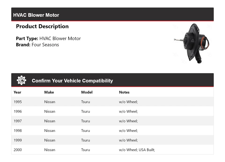 Двигатель вентилятора 4 сезона 1996 1997 1998 1999 для Nissan Tsuru 1995-2000 годов выпуска - Изображение 2 из 4