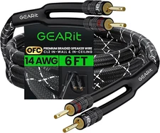 Gearit 14AWG Premium Heavy Duty Braided Speaker Wire Cable (6 Feet) Dual Gold Pl