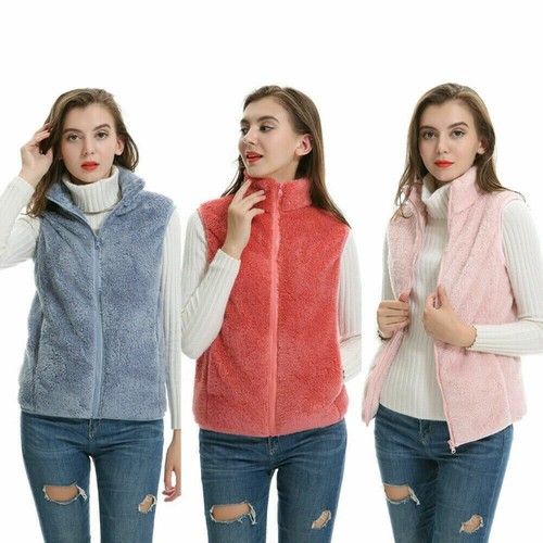 Damen Fleece Pelz Weste Jacke Ärmellos Winter Thermo Weste Körperwärmer - Bild 1 von 20