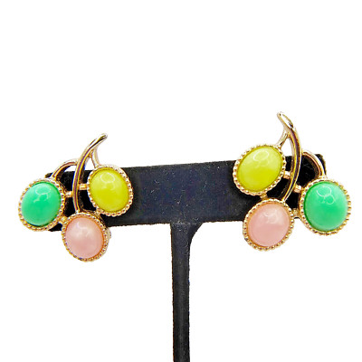 Vintage Sarah Coventry Candy Land Earrings Clip On 1970's Pastel Cabochon Signed