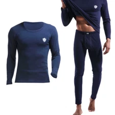 Mens Fleece Lined Underwear Set Thermal Long Johns Set Top and Bottom 2PC Set
