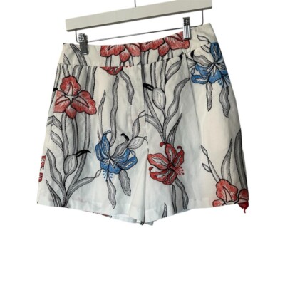 Milly Casey Women s IGL White Multi Floral Embroidered Cotton Shorts Size 6 NWT