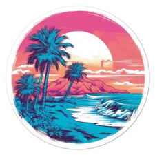 Tropical Beach Surf, Vinyl Decal Sticker, Indoor Outdoor, 3 Sizes, #9798
