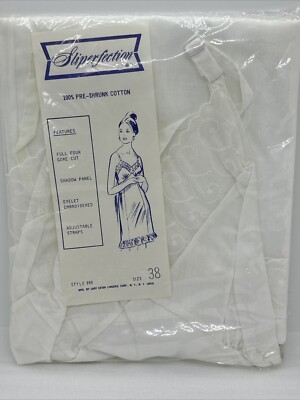 Vintage Sliperfection Lingerie Slip Eyelet Embroidered Size 38 Cotton Lady Ester