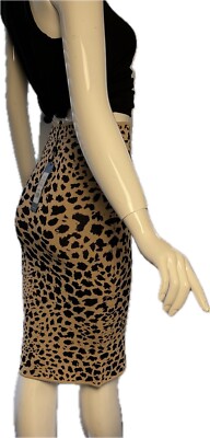 BCBG Max Azria Pencil Skirt XS Leopard Print Knit Pull On Mob Wife Bodycon