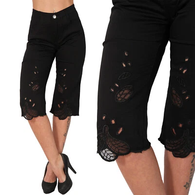 Hose Capri 3/4 Spitze Schlitze Strass High Waist Treggings Leggings Blätter 5316 - Bild 1 von 4