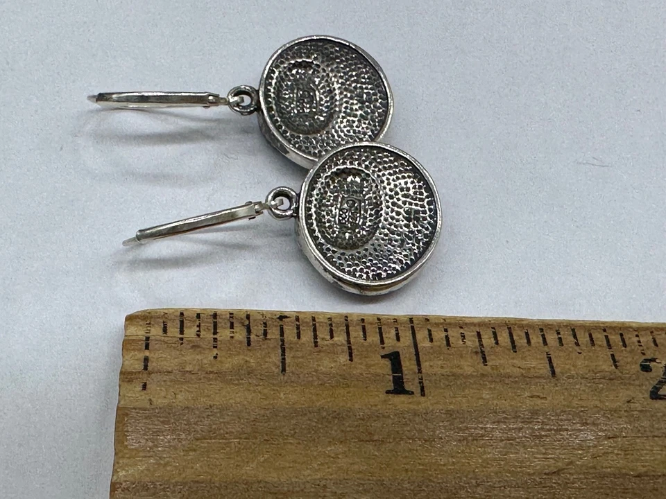 ESTATE STERLING SILVER TURQUOISE HOWLITE CABOCHON PEARL DROP SIGNED EARRINGS - Image 3 of 4