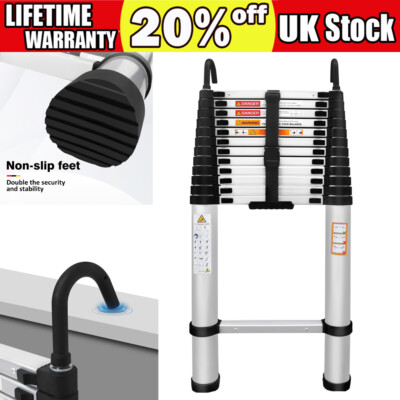 5M Telescopic Ladder with Roof Hook Kit Aluminium Portable Multi-Purpose Folding