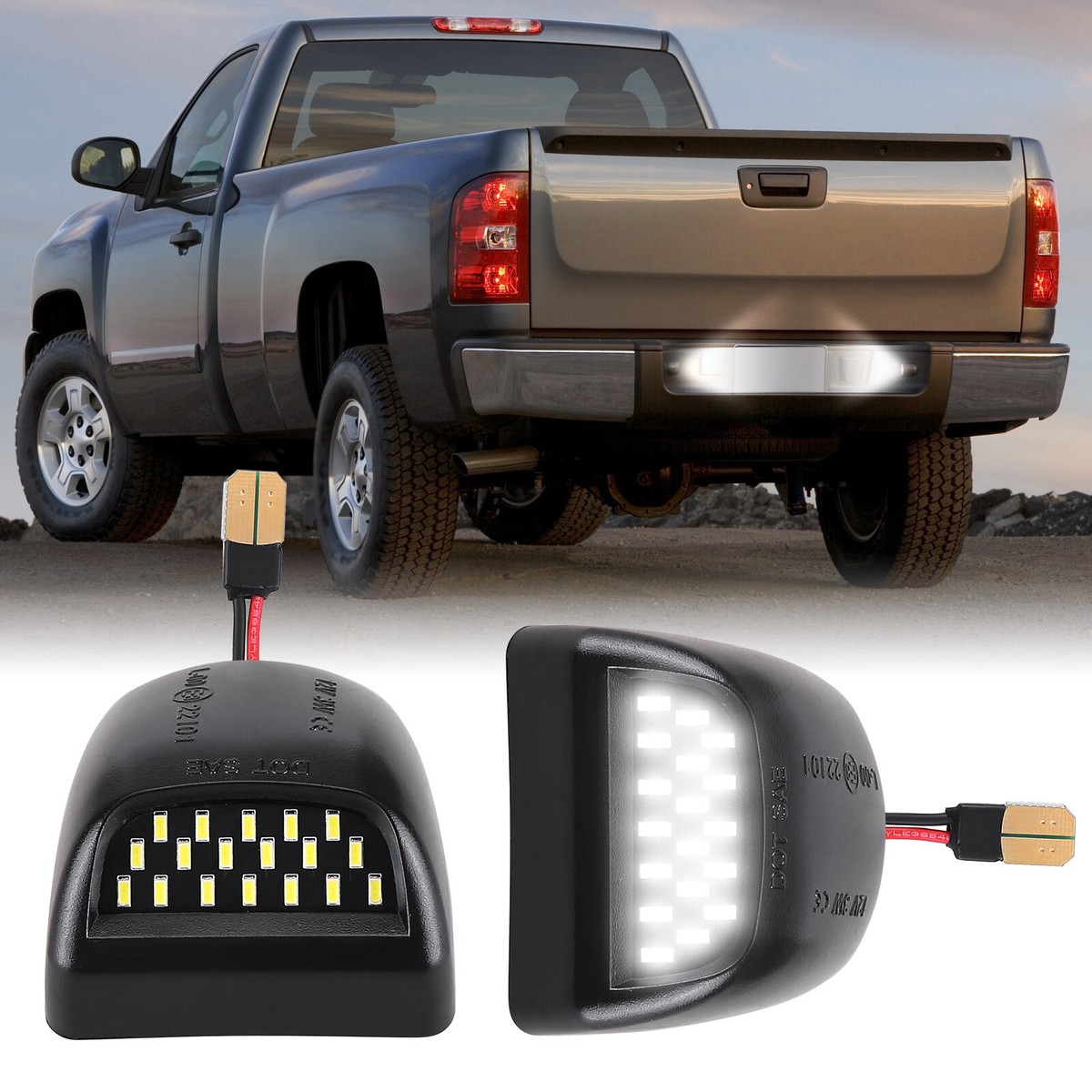 12-SMD White LED License Plate Light Kit With Black Housing – For Chevy Silverado & More