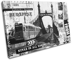 Budapest Urban Graffiti Grunge City TREBLE  Canvas Art Print Box Framed Picture Wall Hanging