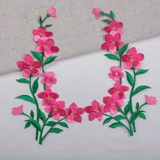 Pink Flower Embroidered Patch Iron On select right or left 10"Lx5"W