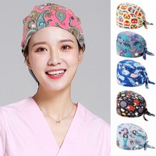 Doctor Nurse Cotton Surgical Cap with Buttons Cartoon Hat Adjustable Head Cover