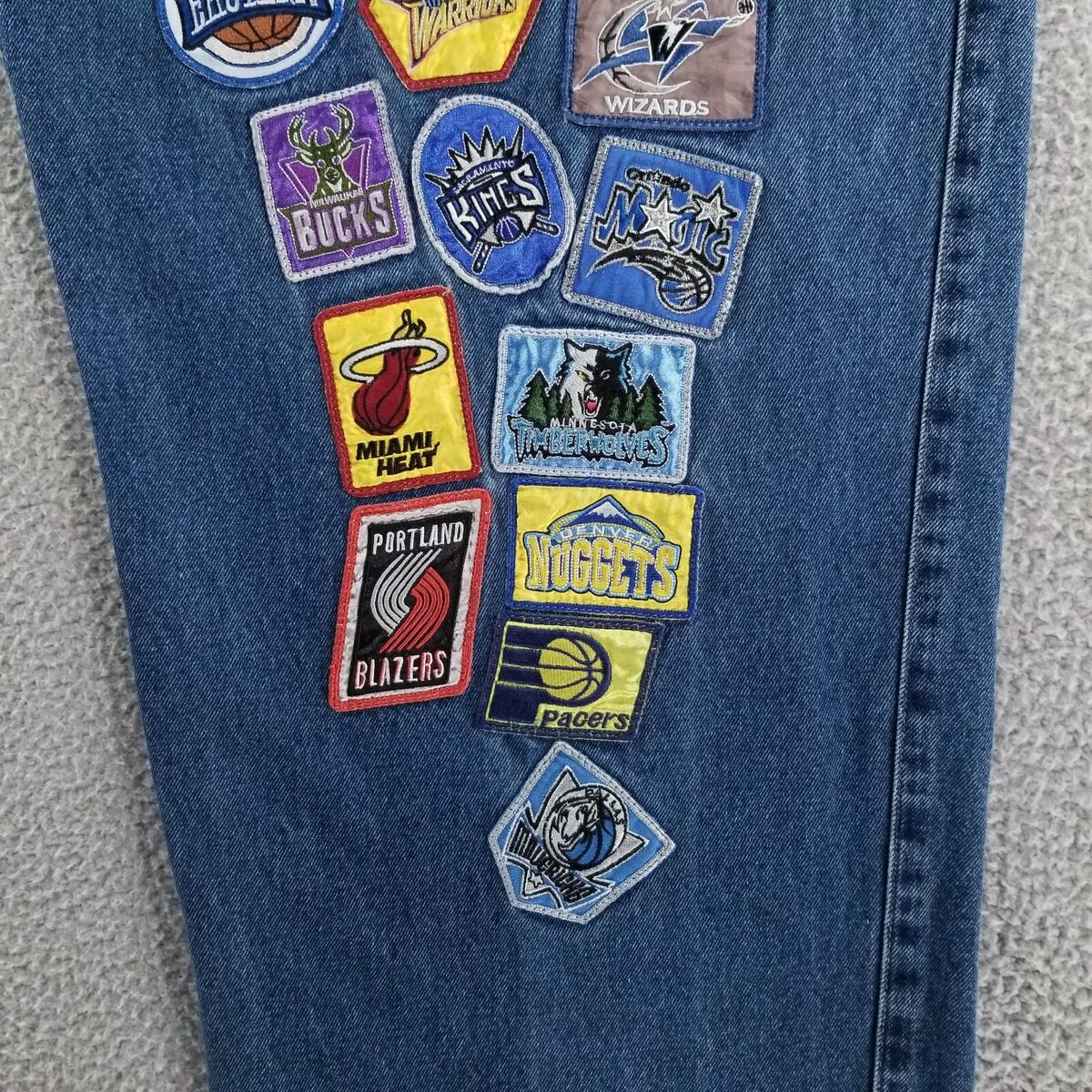 Vtg Jeff Hamilton NBA Jeans Mens 44x34 Varsity Patches