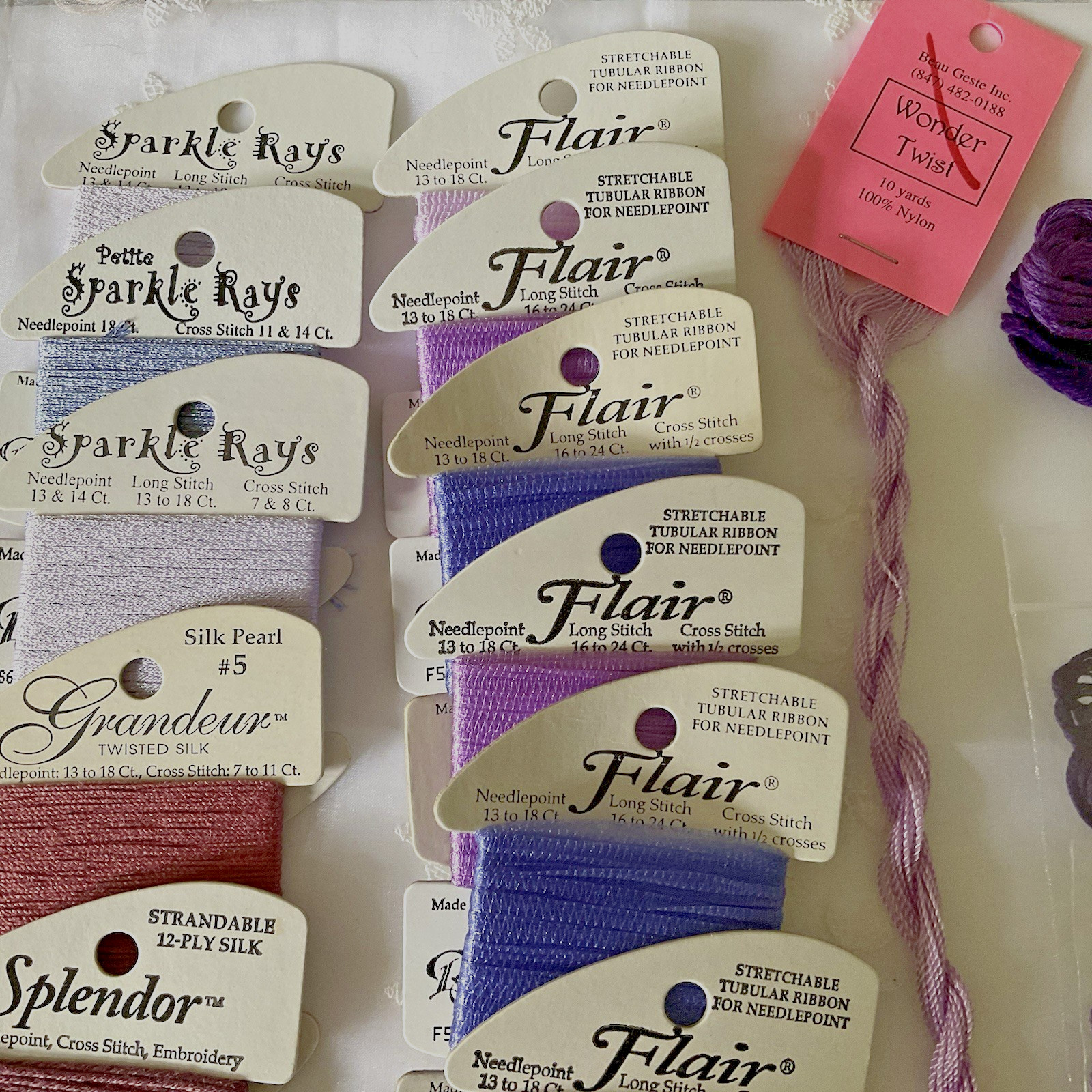 Needlepoint Threads Purples Lot of 16 Rainbow Gallery Kreinik Wonder Twist