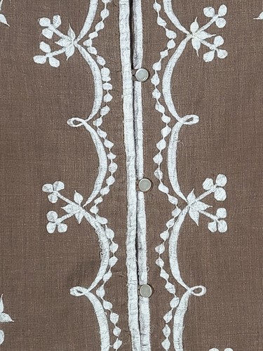 Vtg 60s Caftan Dress Border Embroidery Retro Cotton M L Maxi House Gown 70s - Picture 8 of 15