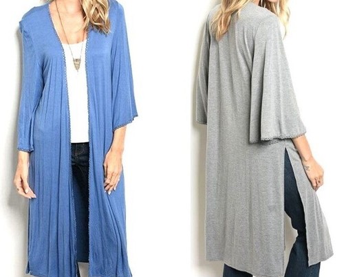 L Love Cardigan Duster Blue or Gray Size Small Med Long Lightweight Open Front