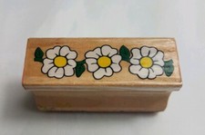 White Three Daisys Flower Garden Rectangle Wood Rubber Art Craft Stamp