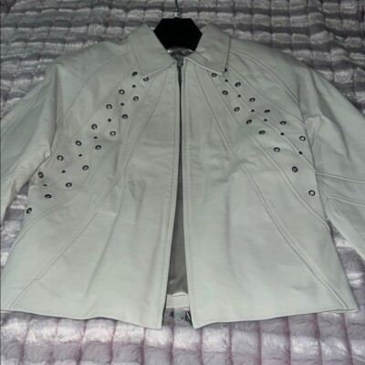 Pamela McCoy Off-White Leather Jacket with Vintage Perforations