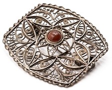 Judaica Palestine Old Filigree Silver Brooch Pin Made in Palestine Bezalel?