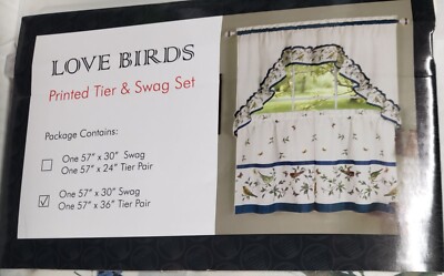 Love Birds 3-Piece Kitchen Curtain Set - Tier & Valance, Light Filtering, Assorted Sizes & Colors