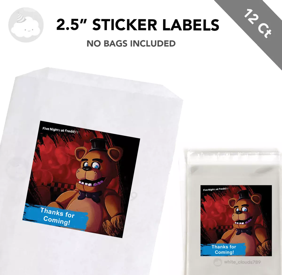 12 FNAF Five Nights at Freddy's Party Favor Label Sticker Bag Treat Birthday