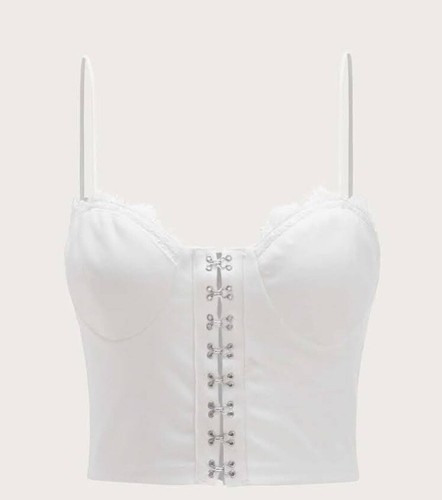 lace trim hook & eye cami top