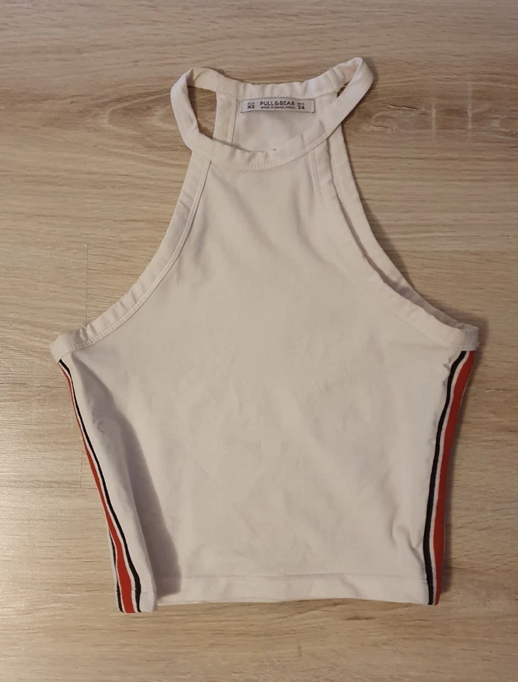 Top Court Croc Top Blanc Rayures Pull&Bear S - Photo 1/1