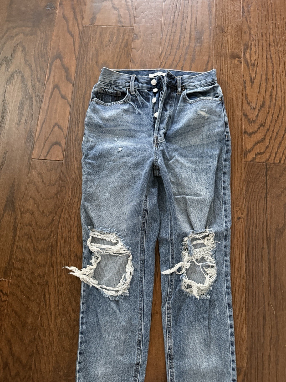 Pacsun High Rise Straight Denim Jeans Women's Size 26 Blue Button-Fly Distressed