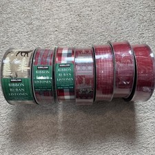 Christmas Ribbon 3 Kirkland and 4 Members Mark LOT OF 7 Wired Ribbon