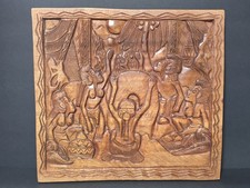 Vintage Carved Wood African Tribal Wall Hanging Artwork Plaque 16 x 15