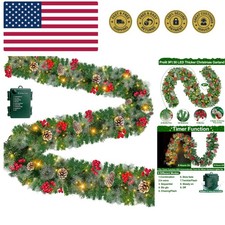 Timer 8 Modes 9 Ft Prelit Christmas Garland 50 LED Warm White Lights Cedar ...