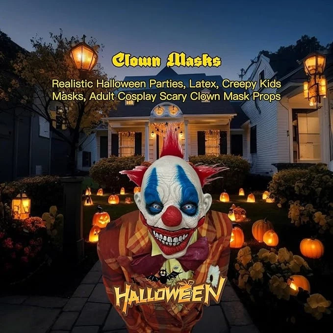 Máscara de payaso para adultos Juegos con disfraces Máscaras de payaso aterrador Accesorios Fiesta de Halloween Realista Foto 4 de 4